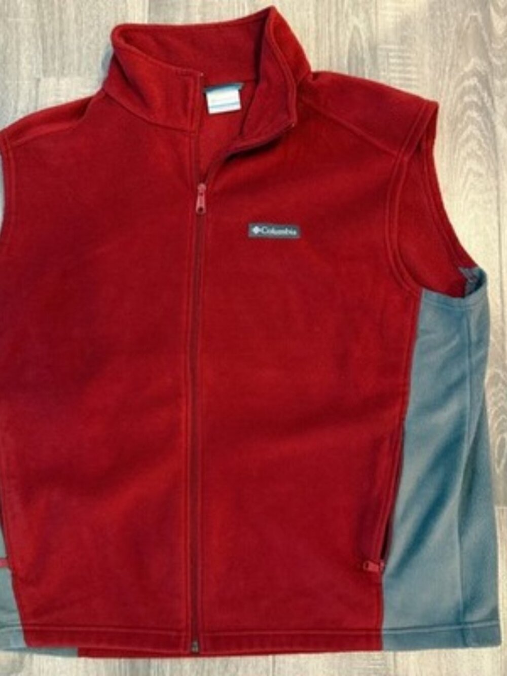 Columbia Sportswear Mens XL Full Zip Fleece Vest Red Gray Colorblock Steens Mtn